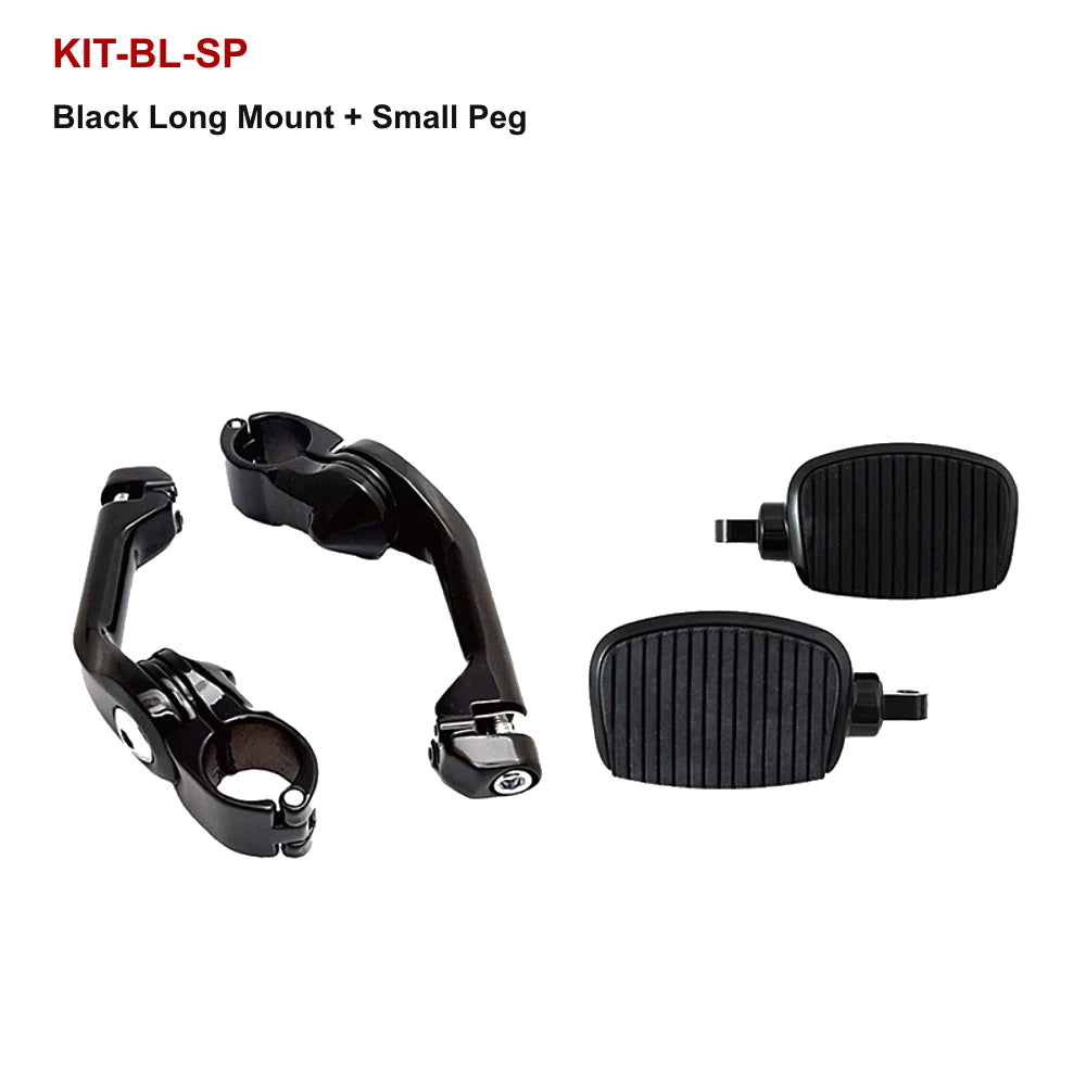 black long mount and small peg kit for compatible Harley-Davidson motorcycle