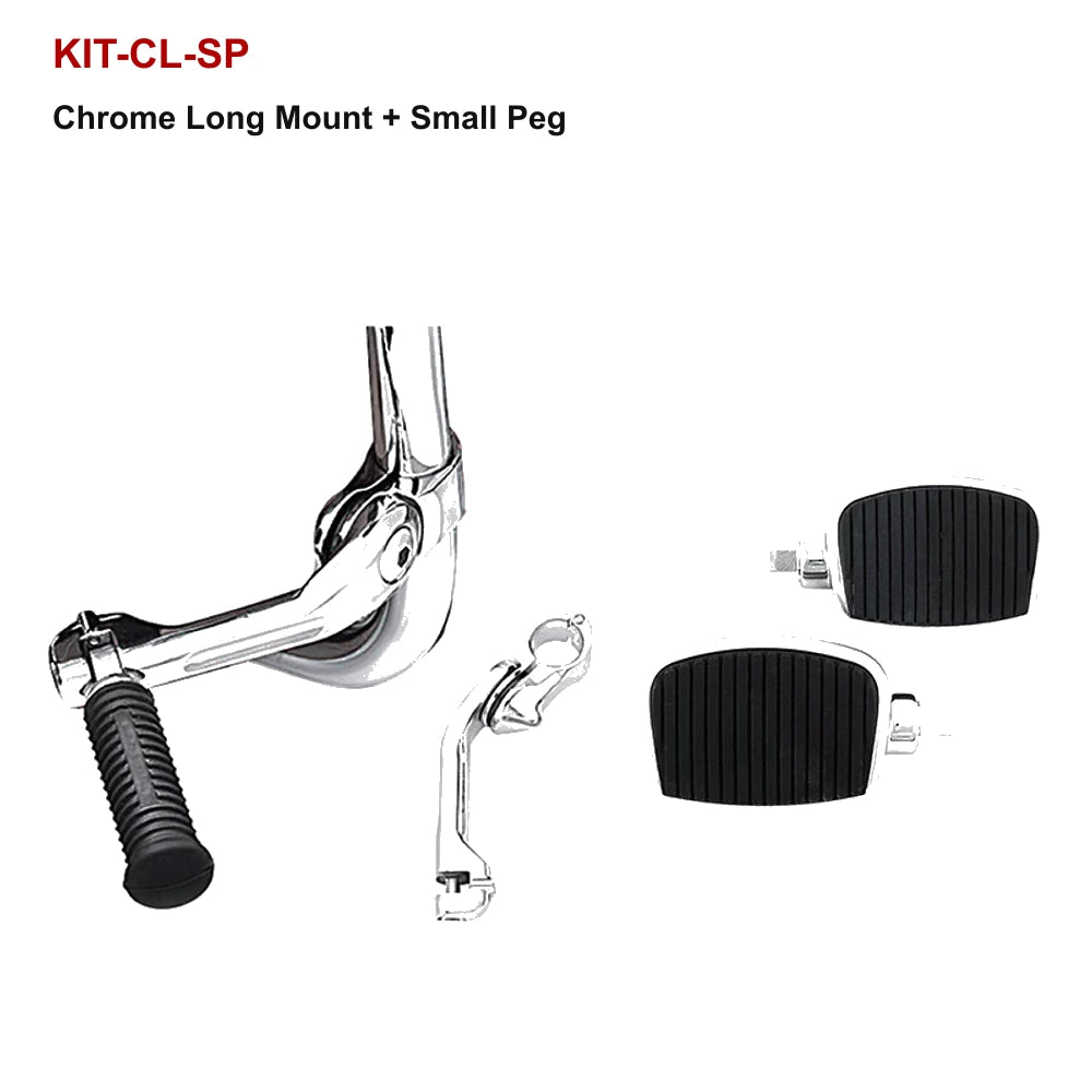 chrome long mount and small peg kit for compatible Harley-Davidson motorcycle
