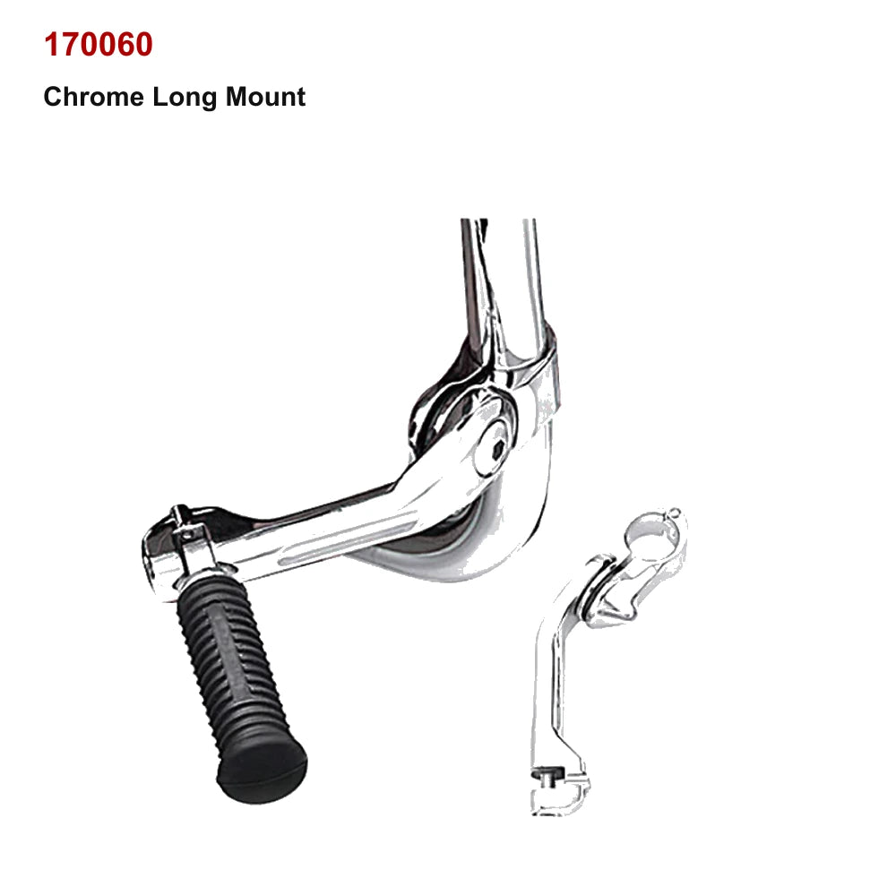 chrome long mount for compatible Harley-Davidson motorcycle highway cruise foot peg setup