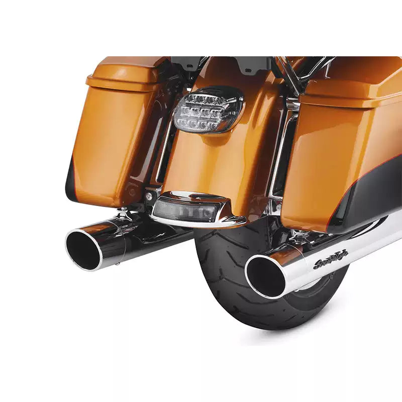Smoke rear fender LED light installed on an orange Harley Touring motorcycle