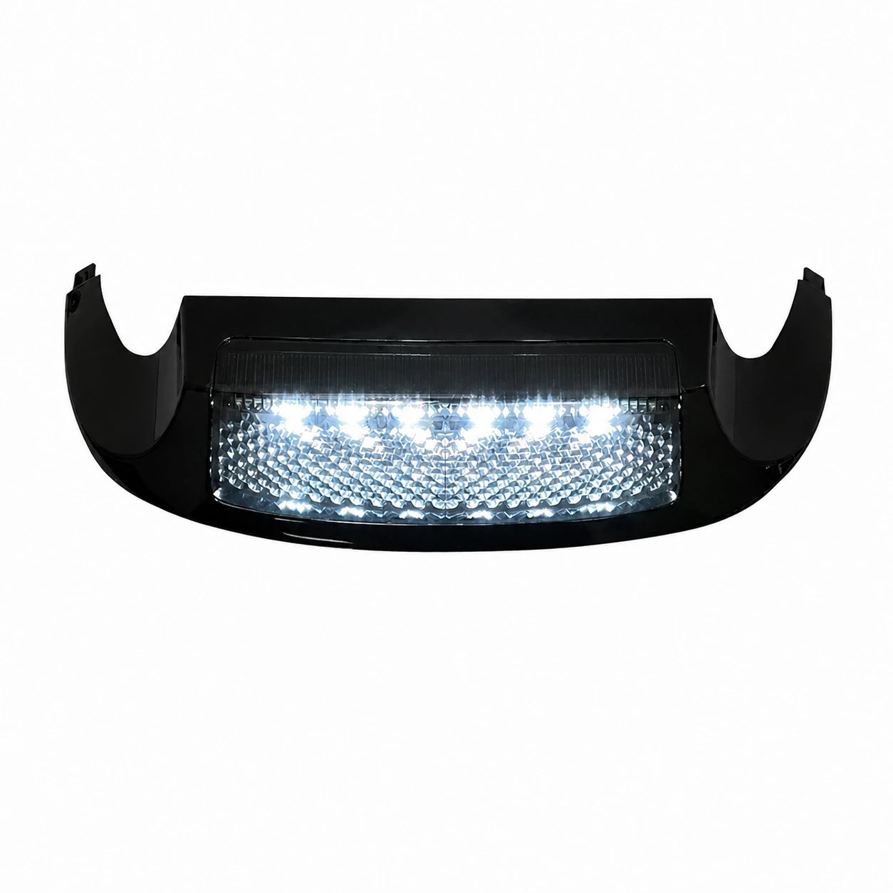 Black white LED front fender accent light on a clean white background
