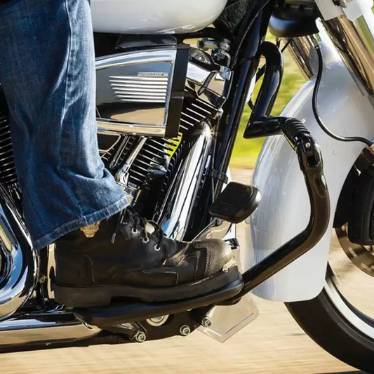 Heavy Industry style footboards and controls installed on a Harley touring motorcycle