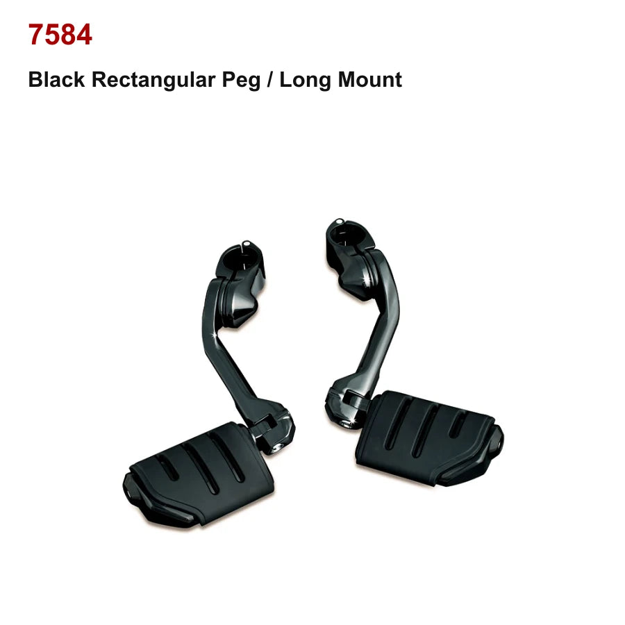 Black rectangular peg with long mount for compatible Harley motorcycle highway cruise setup