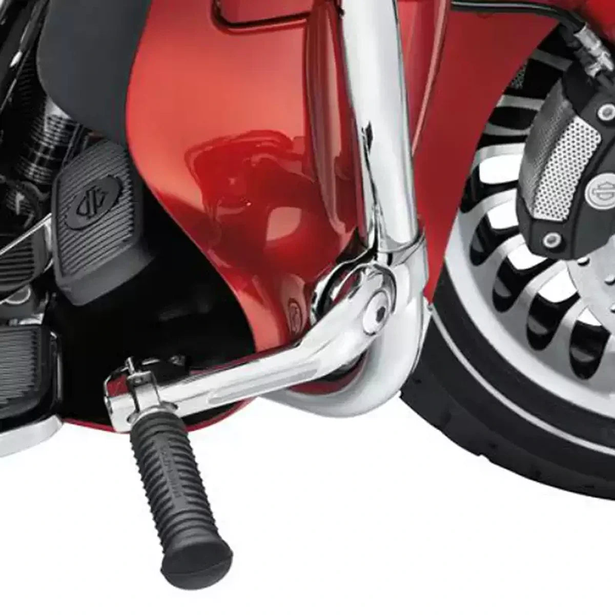 Highway cruise foot peg mount attached to a motorcycle guard bar