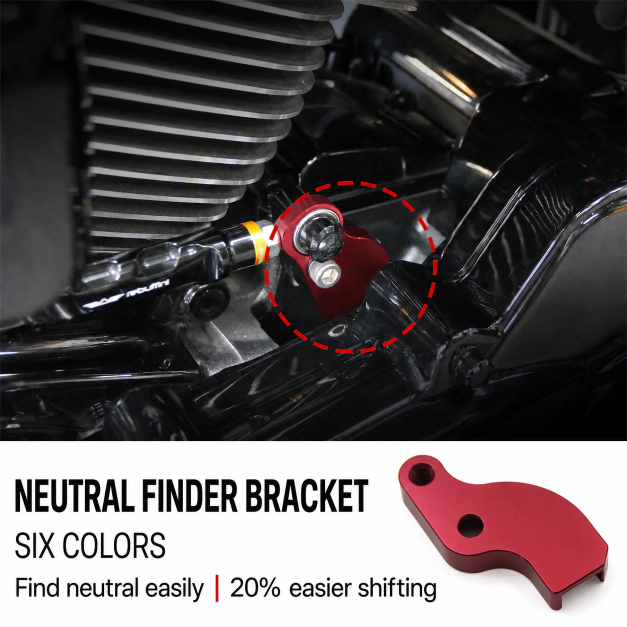 Harley-Davidson M8 neutral finder shift assist bracket installed on motorcycle