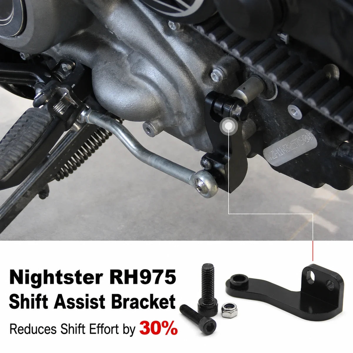 Shift assist bracket kit for Harley Nightster RH975 designed to reduce shift effort