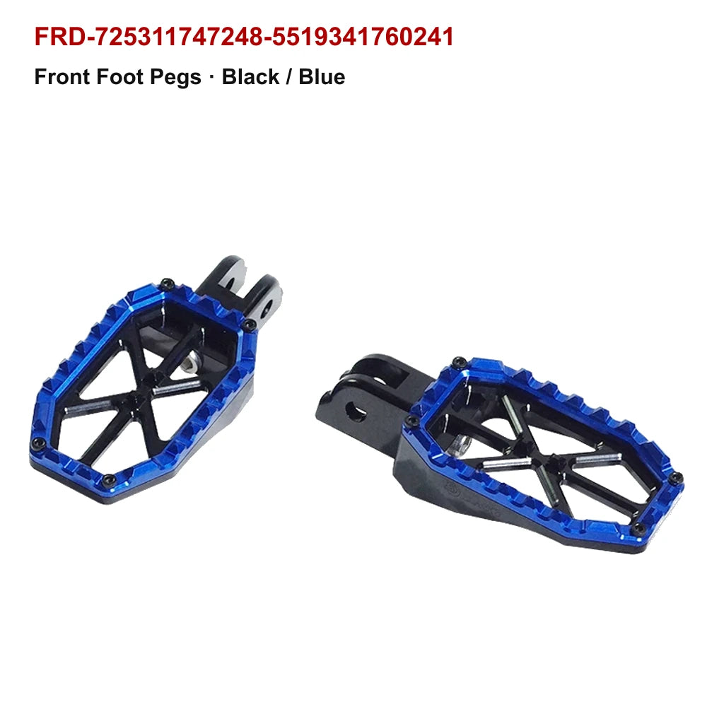 front PB-style motorcycle foot pegs in black / blue for compatible Harley-Davidson models