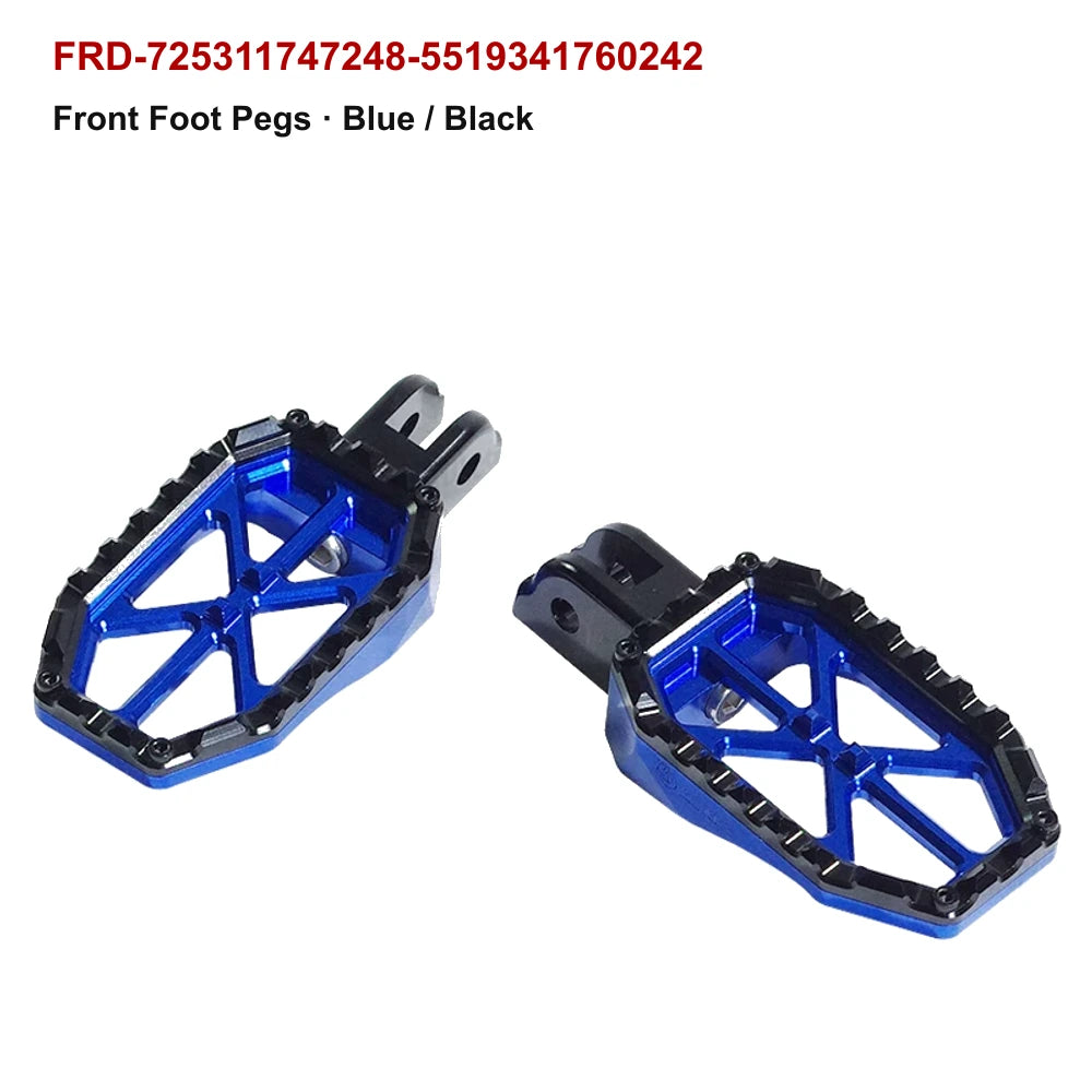 front PB-style motorcycle foot pegs in blue / black for compatible Harley-Davidson models