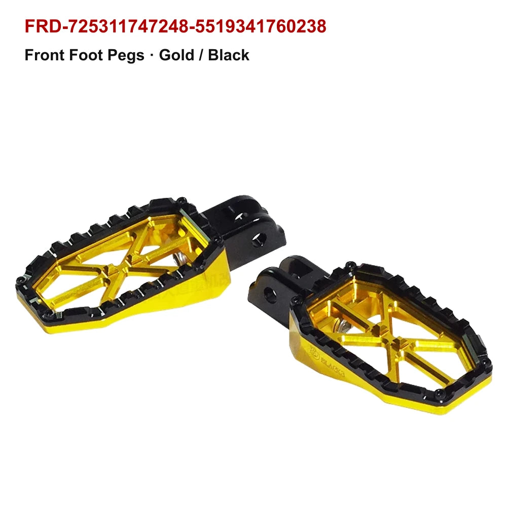 front PB-style motorcycle foot pegs in gold / black for compatible Harley-Davidson models