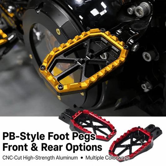 PB-style front and rear foot pegs for Harley motorcycles in multiple color combinations