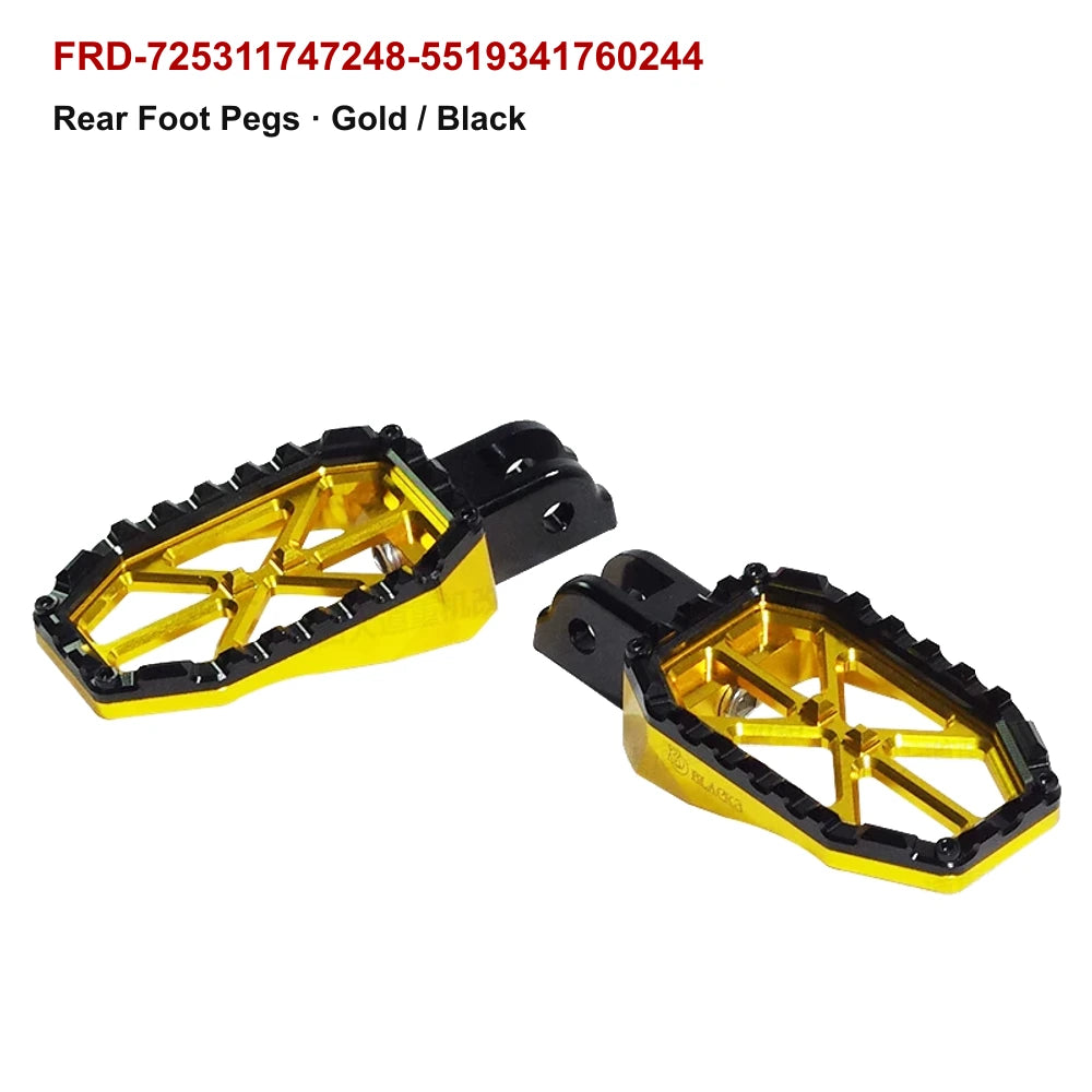 rear PB-style motorcycle foot pegs in gold / black for compatible Harley-Davidson models
