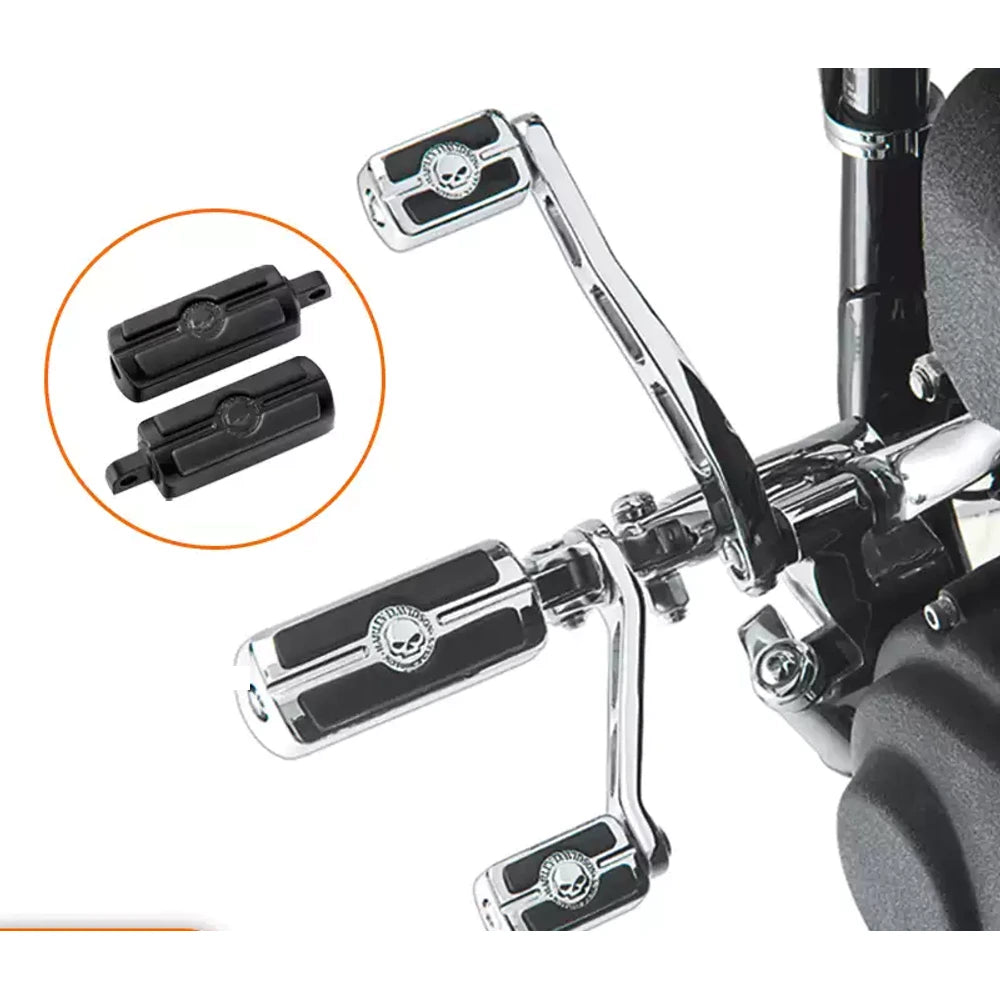 Harley skull foot pegs and shift pegs fitment overview in chrome and black