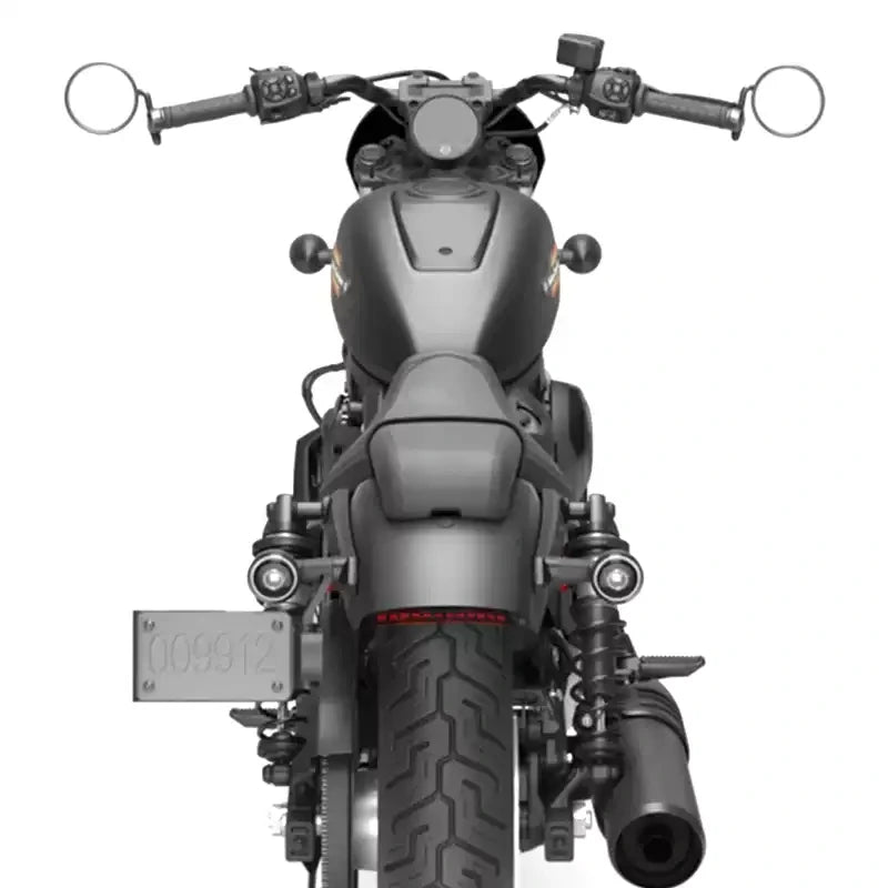 Rear view of a Harley Sportster with a low-profile LED fender tail light