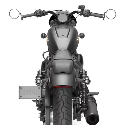 Rear view of a Harley Sportster with a low-profile LED fender tail light