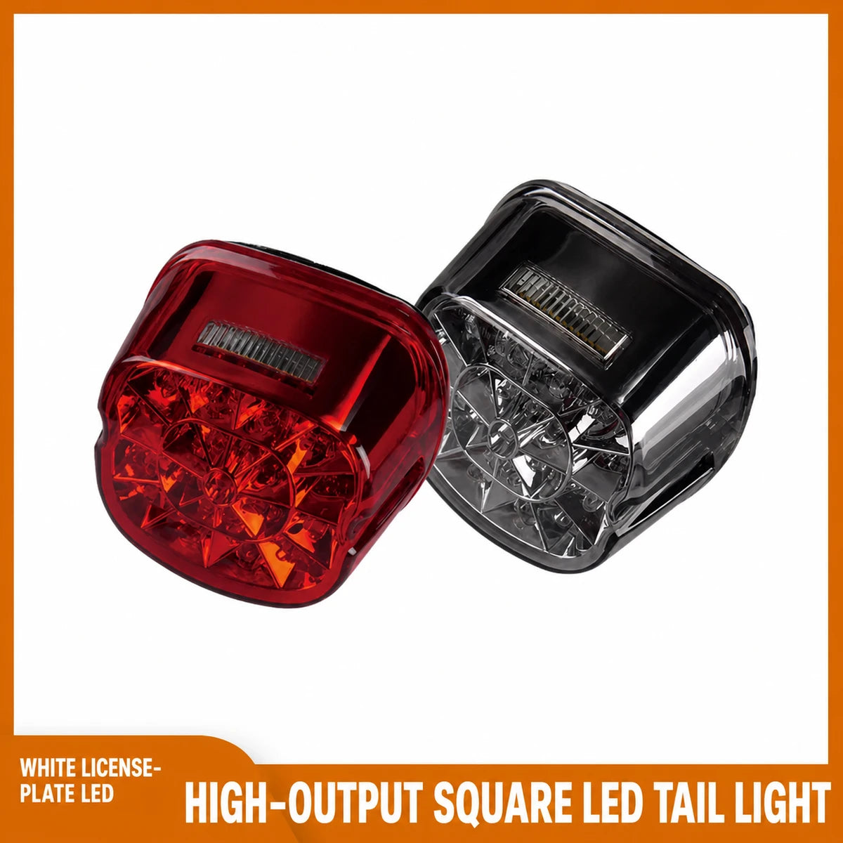 Square LED tail lights for Harley motorcycles in red and smoke black lens finishes