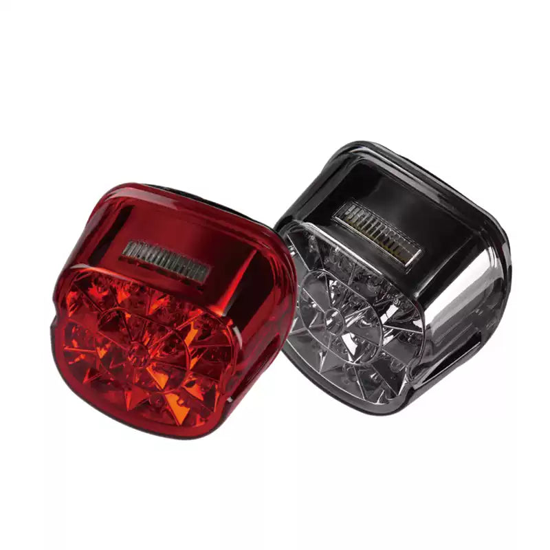 Red and smoke black square LED motorcycle tail lights shown together