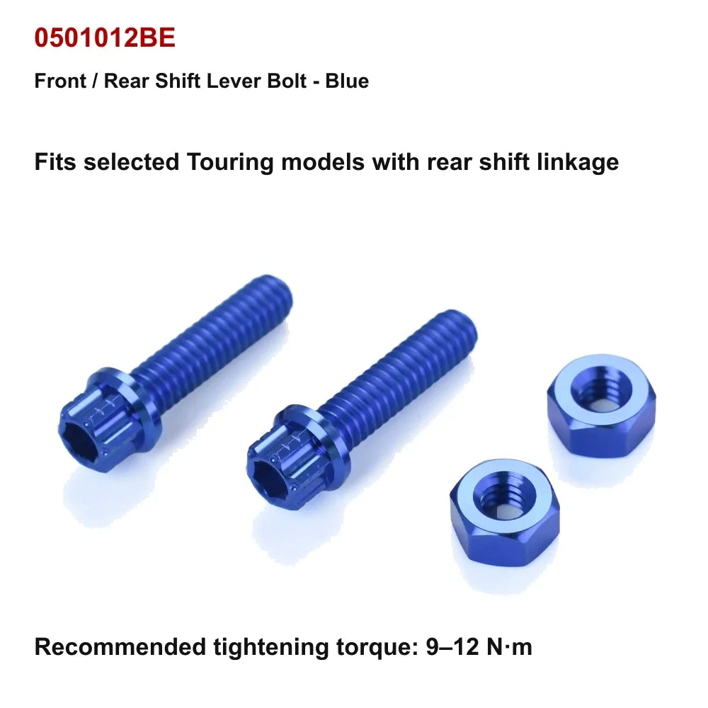 blue titanium front and rear shift lever bolt for compatible Harley-Davidson motorcycle controls