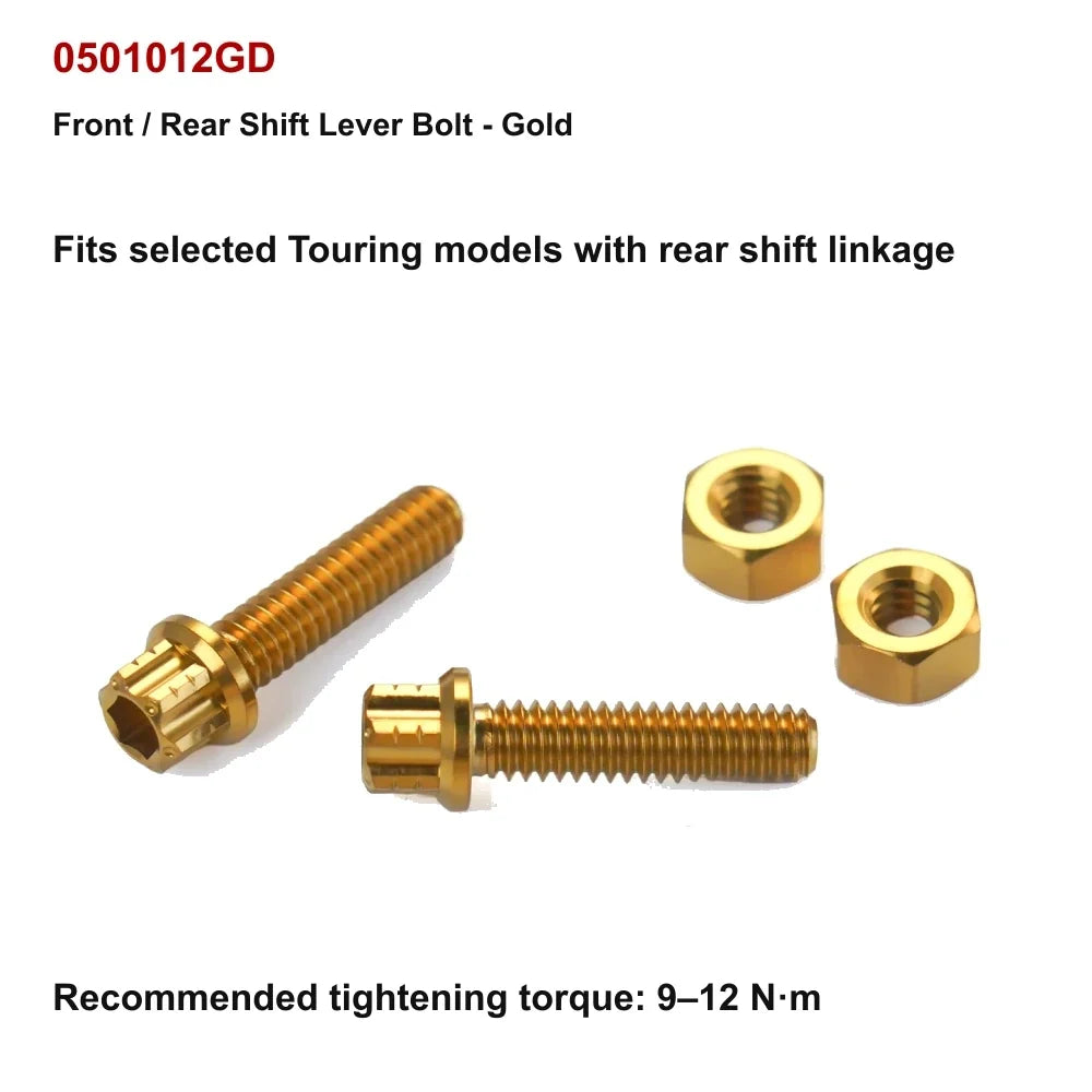 gold titanium front and rear shift lever bolt for compatible Harley-Davidson motorcycle controls