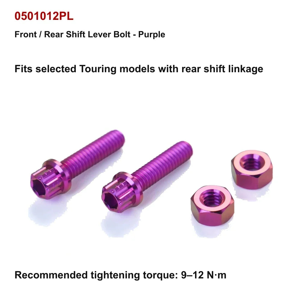 purple titanium front and rear shift lever bolt for compatible Harley-Davidson motorcycle controls