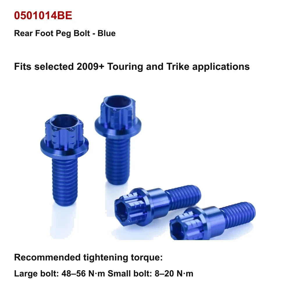 blue titanium rear foot peg bolt for compatible Harley-Davidson Touring and Trike motorcycles