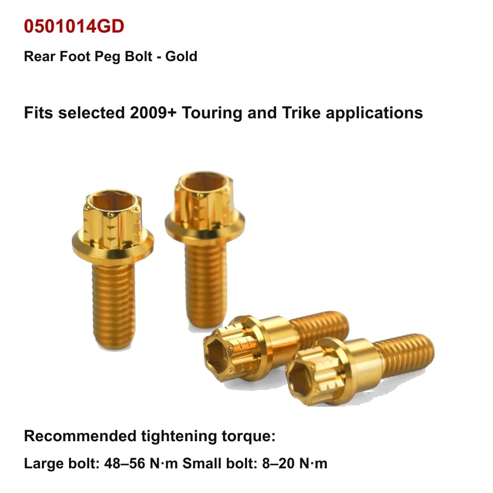 gold titanium rear foot peg bolt for compatible Harley-Davidson Touring and Trike motorcycles