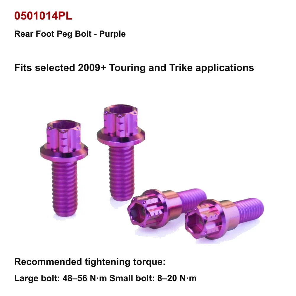 purple titanium rear foot peg bolt for compatible Harley-Davidson Touring and Trike motorcycles
