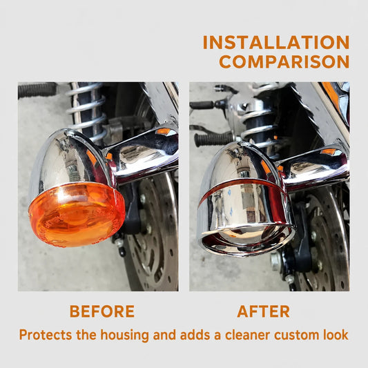Before and after comparison of a chrome Harley-Davidson turn signal visor housing