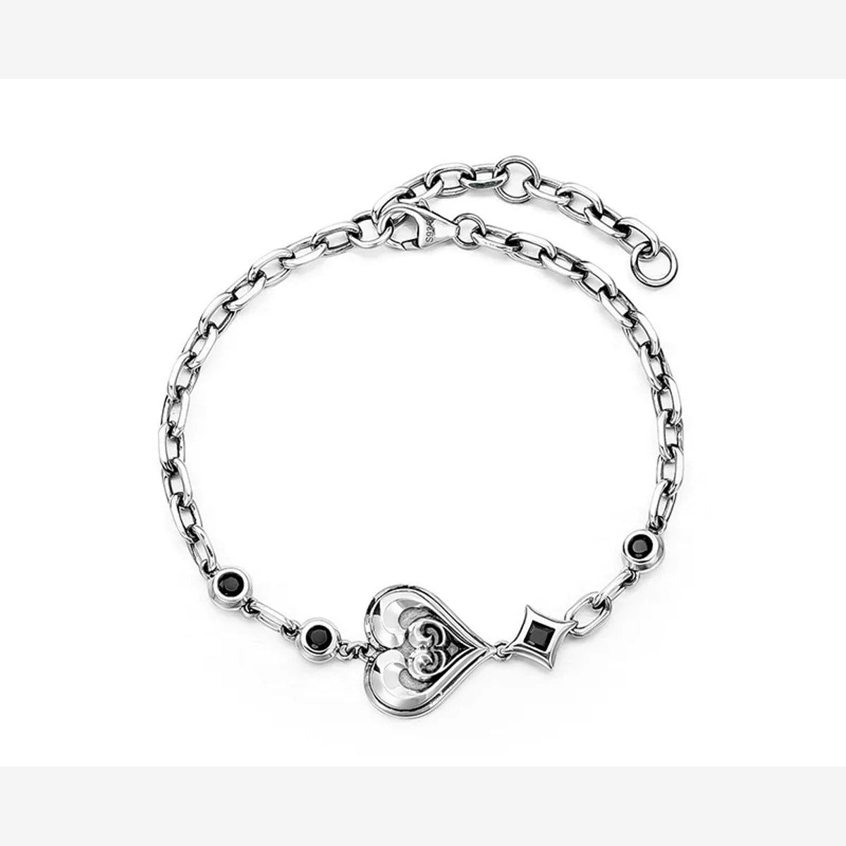Heart Playing Card Sterling Silver Biker Bracelet – product view