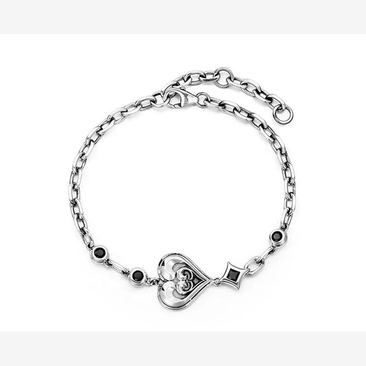 Heart Playing Card Sterling Silver Biker Bracelet – product view