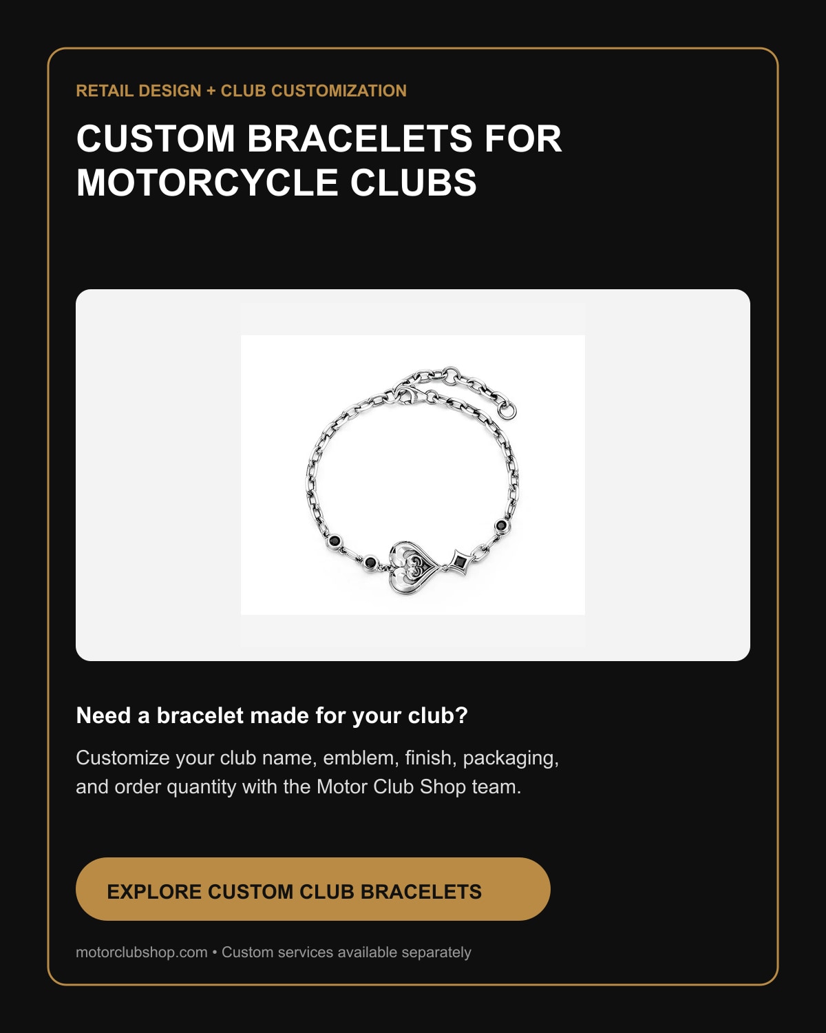Custom motorcycle club bracelets by Motor Club Shop