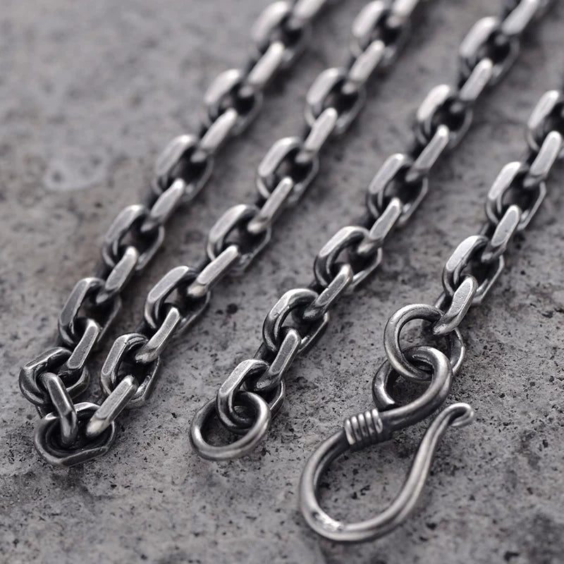 Heavy 990 Silver Oval Link Biker Necklace - view 1