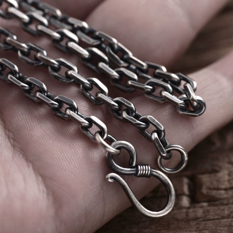 Heavy 990 Silver Oval Link Biker Necklace - view 2