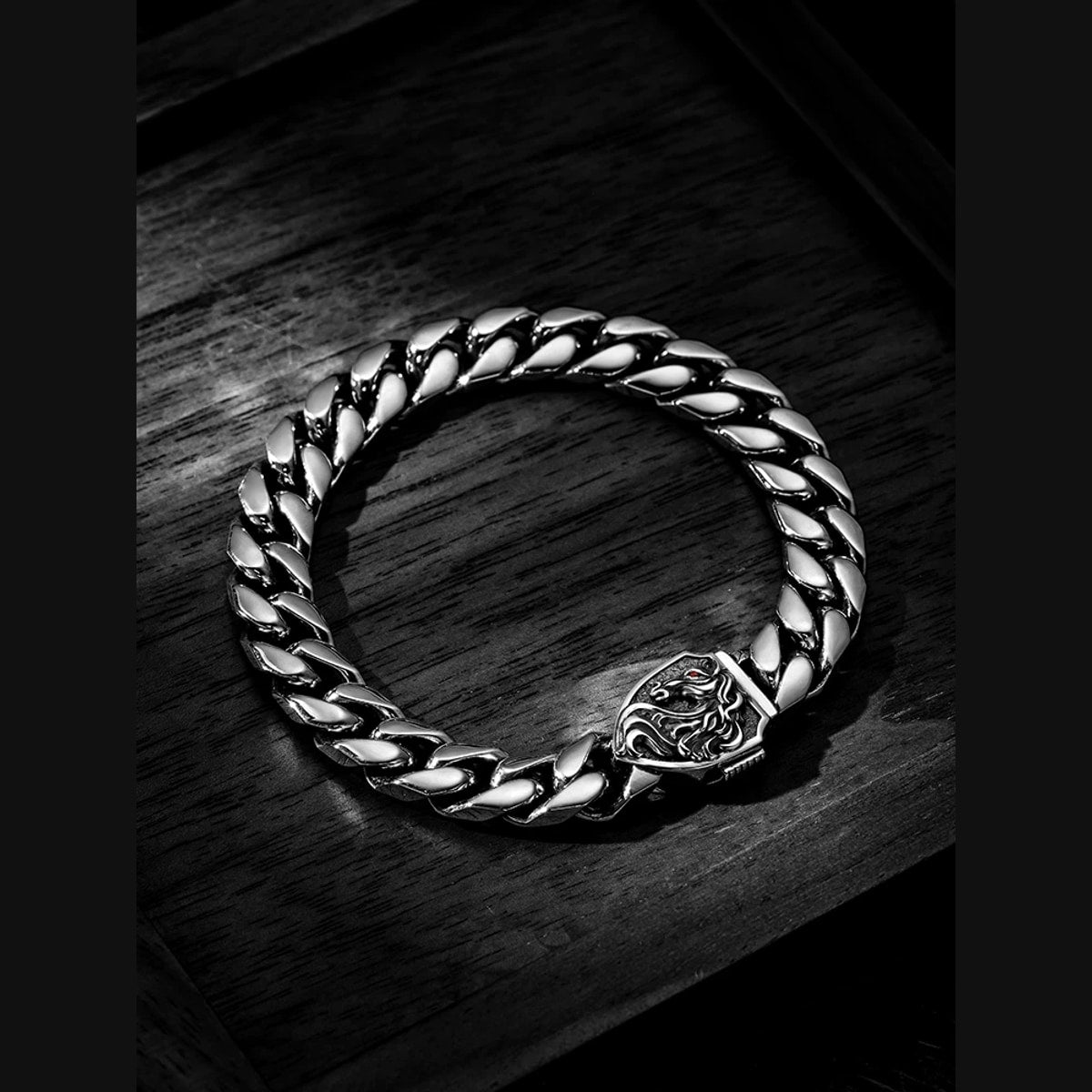Heavy Cuban Chain Horse Zodiac Sterling Silver Bracelet – product view