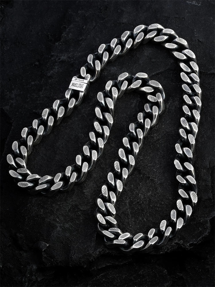 Heavy Cuban link sterling silver biker necklace