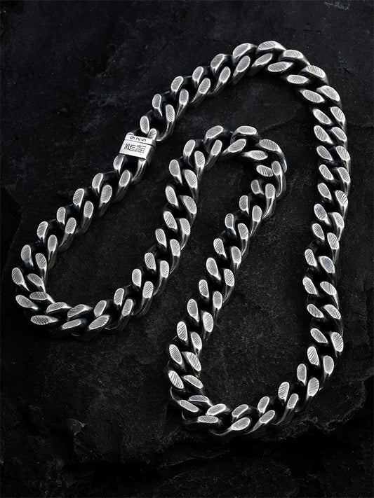 Heavy Cuban link sterling silver biker necklace