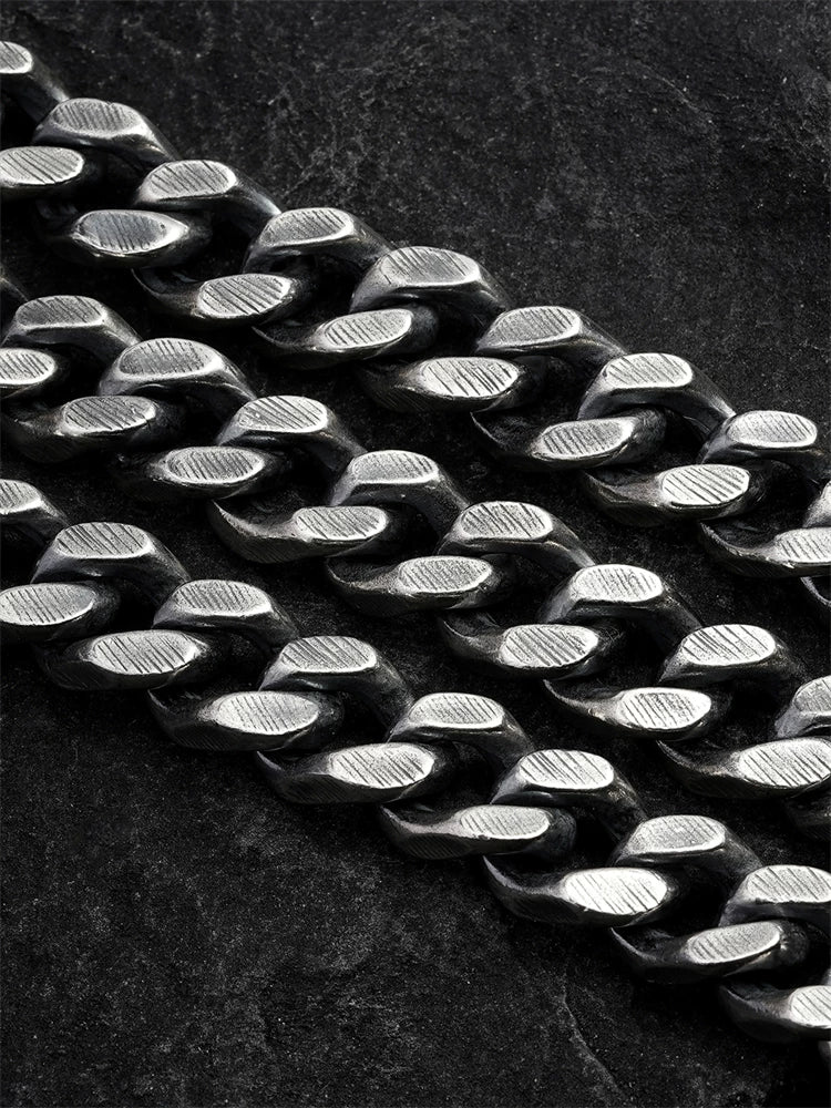Heavy Cuban link biker necklace detail