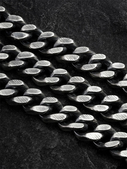 Heavy Cuban link biker necklace detail