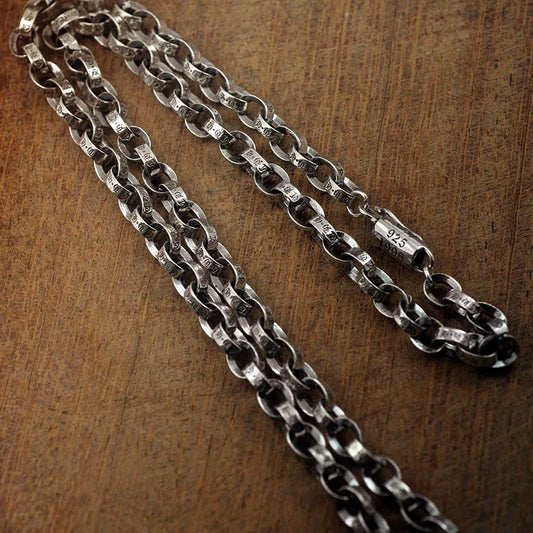 Heavy Sterling Silver Oval Link Biker Necklace - view 1