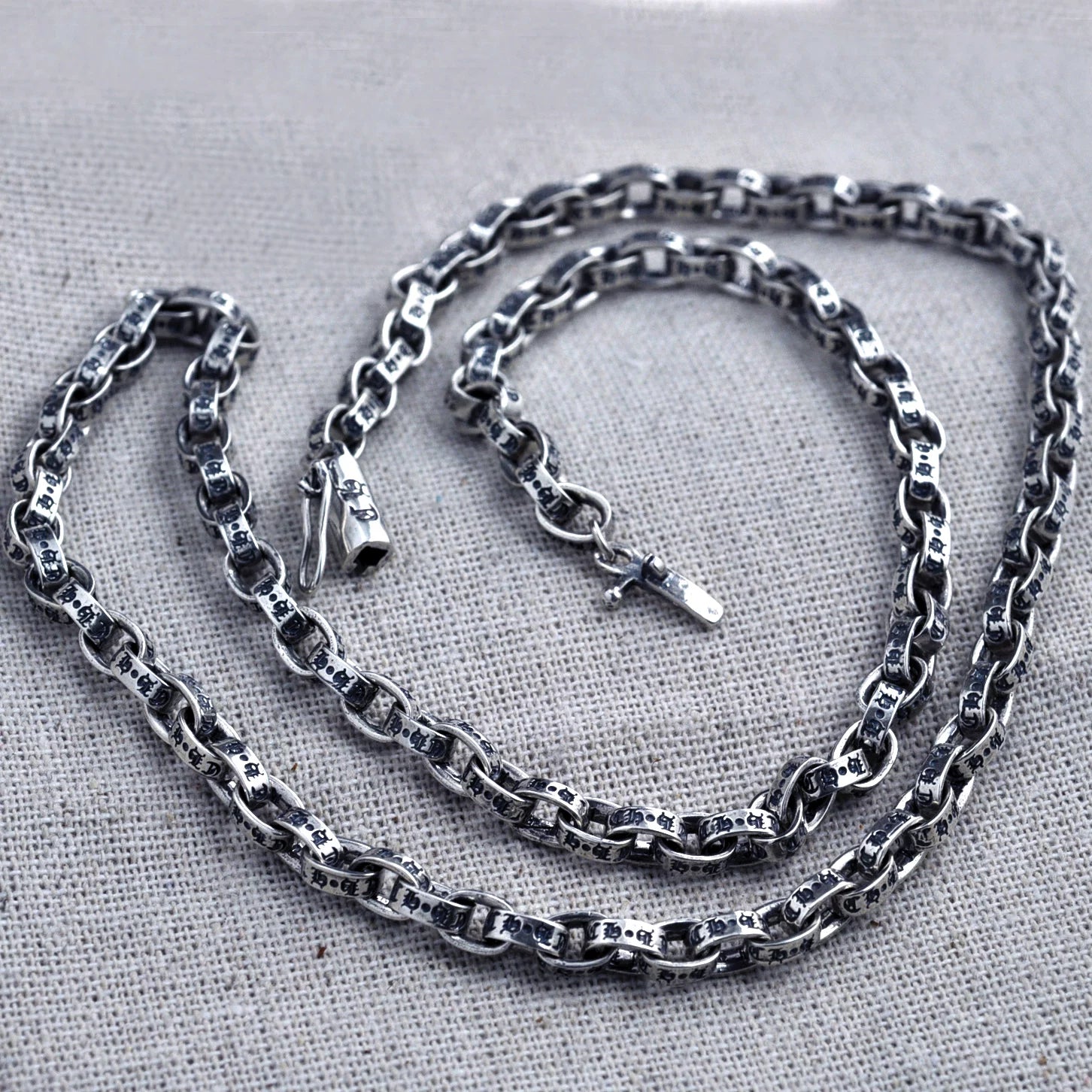 Heavy Sterling Silver Oval Link Biker Necklace - view 2