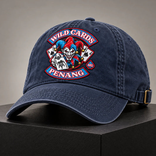 classic curved brim motorcycle club vintage dad hat with an authorized club logo.