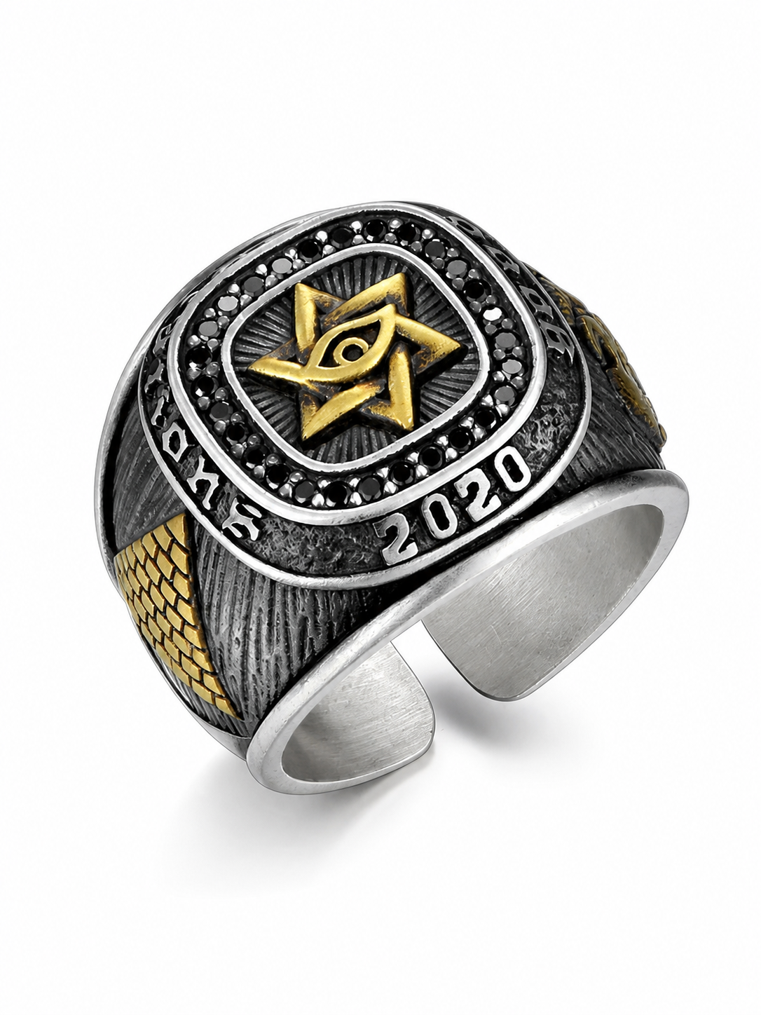 Hexagram Eye of Horus Sterling Silver Ring - product view