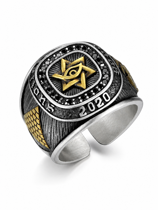 Hexagram Eye of Horus Sterling Silver Ring - product view