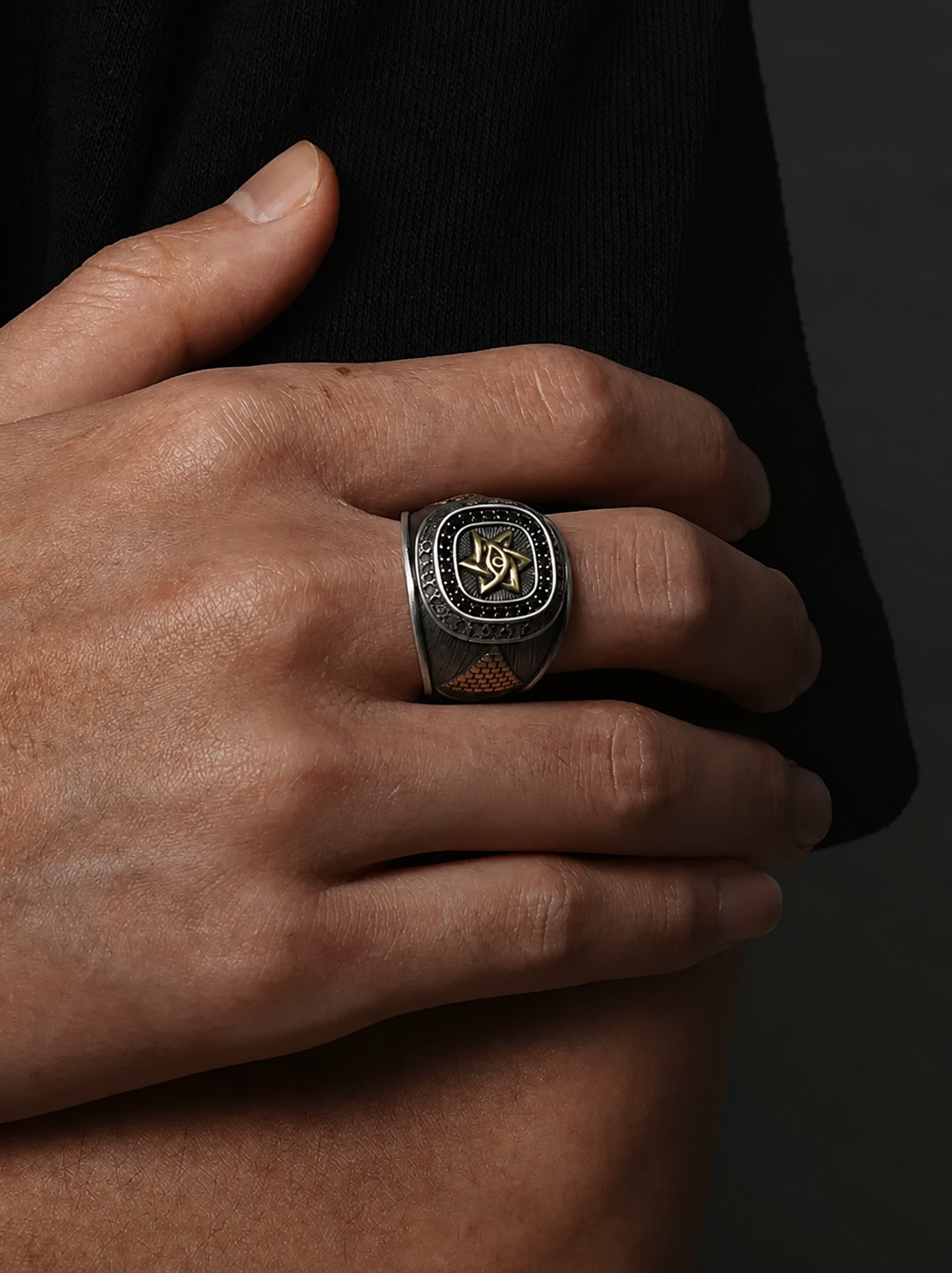 Hexagram Eye of Horus Sterling Silver Ring - product view 5