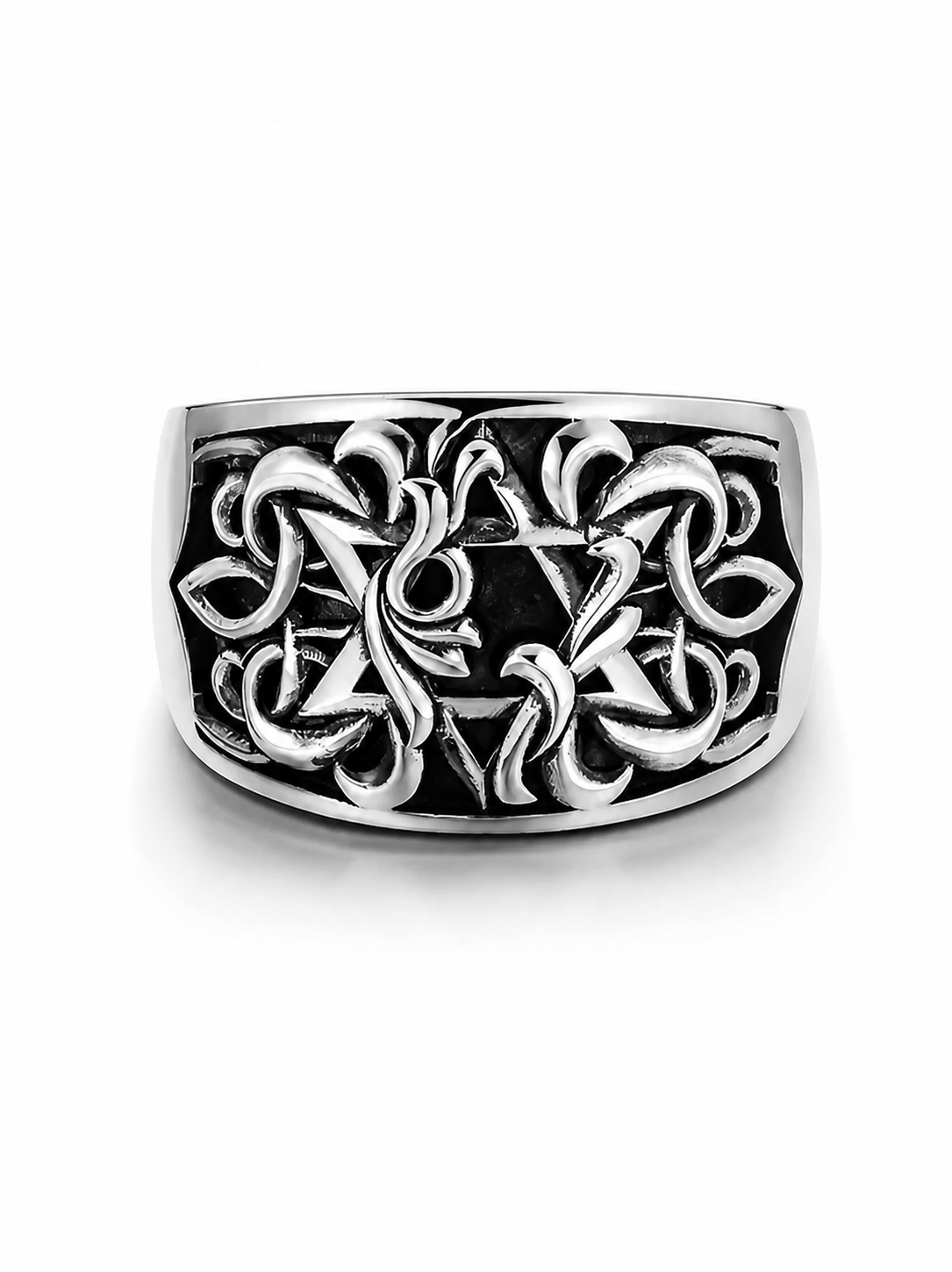 Hexagram Guardian Scrollwork Sterling Silver Ring - product view 2