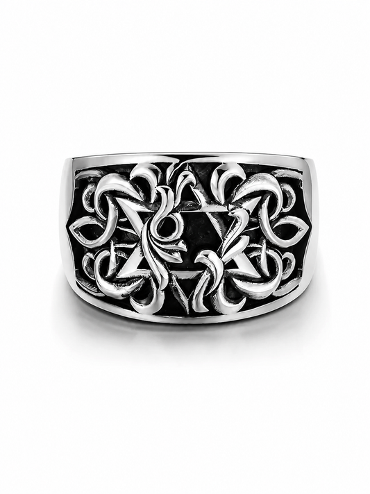 Hexagram Guardian Scrollwork Sterling Silver Ring - product view 2