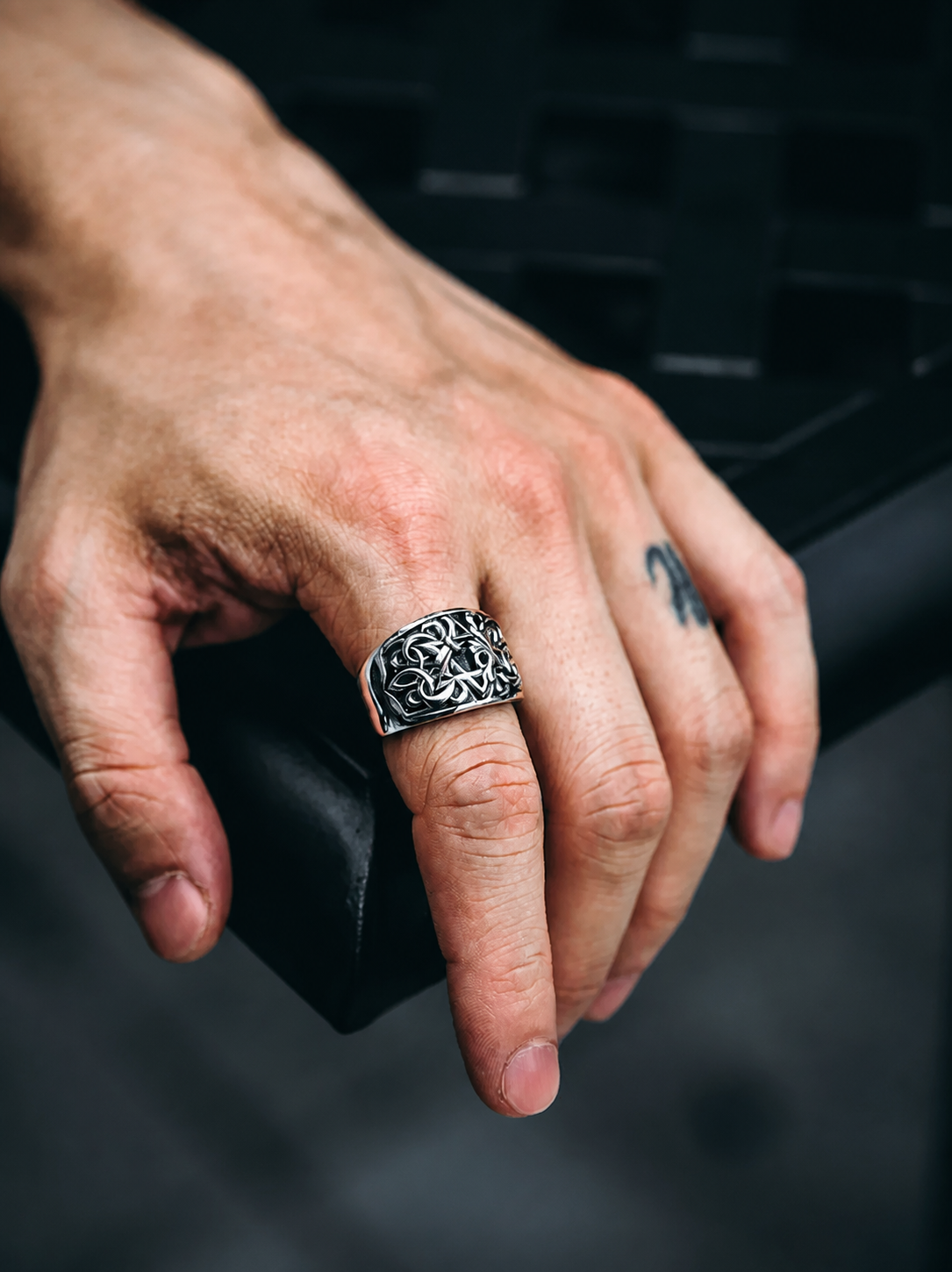 Hexagram Guardian Scrollwork Sterling Silver Ring - product view 3