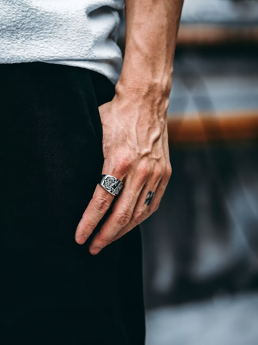 Hexagram Guardian Scrollwork Sterling Silver Ring - product view 5