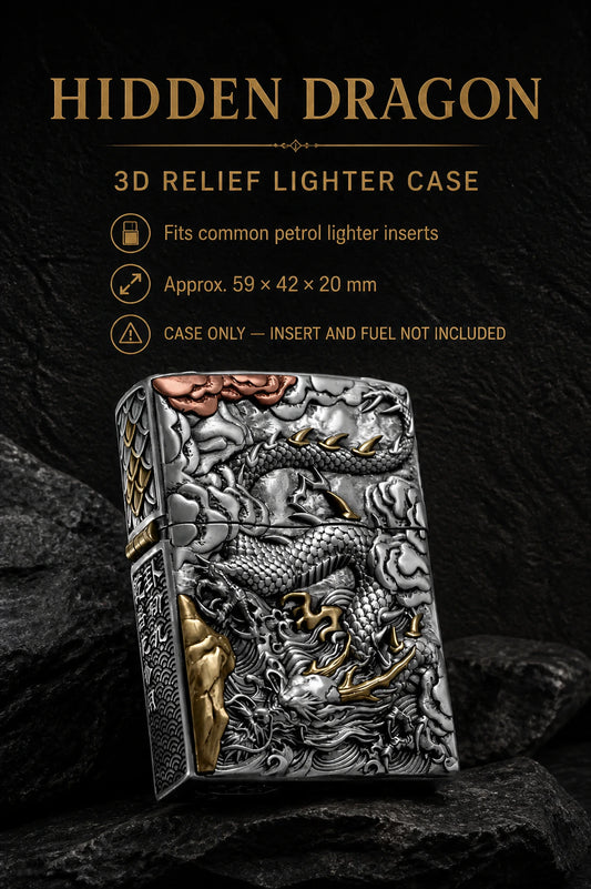 Hidden Dragon 3D Relief Biker Lighter Case – cleaned relief design view 1