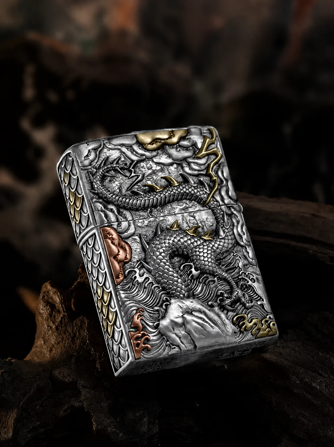 Hidden Dragon 3D Relief Biker Lighter Case – cleaned relief design view 2