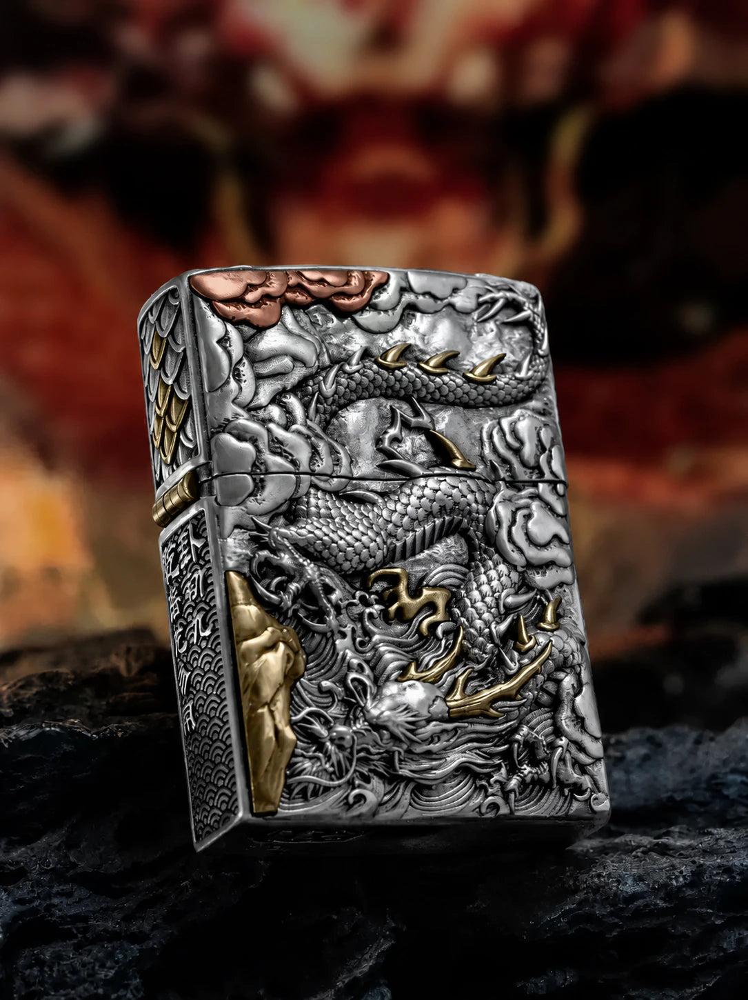 Hidden Dragon 3D Relief Biker Lighter Case – cleaned relief design view 3